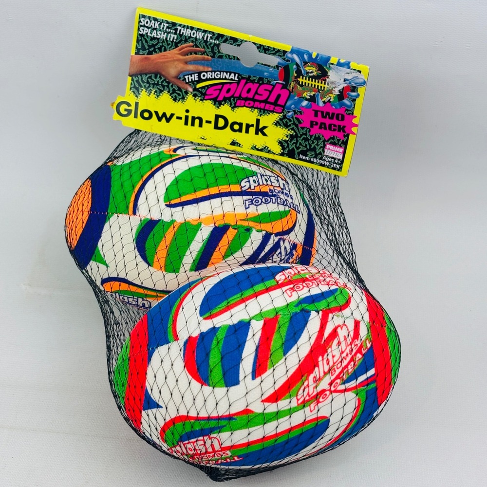 Original Splash Bombs Football 2 Pack Glow in the Dark Water Pool Toy 2000 Vtg
